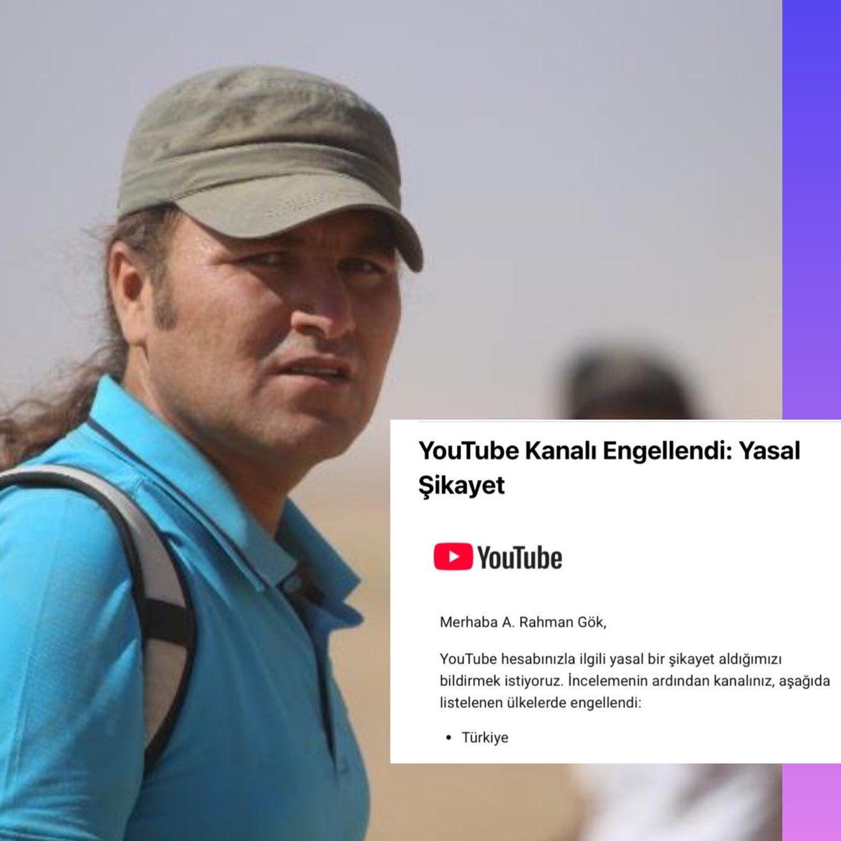 Gazeteci Abdurrahman Gök’ün YouTube Kanalı Türkiye’de Engellendi

Gazeteci <a href="/arahmangok/">A.Rahman Gök</a> YouTube kanalı, şikayet üzerine Türkiye’de erişime engellendi. Gök, “Gözaltılar, cezalar, davalar, tutuklamalar yetmedi, şimdi de sesimiz kesiliyor. Nafile” dedi.