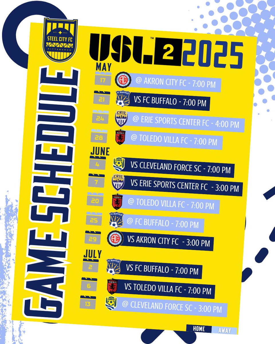 Steel City FC (@steelcityfc) on Twitter photo 🚨 Schedule Release - Save the Date
We can not wait to kick off our <a href="/USLLeagueTwo/">USL League Two</a> and <a href="/USLWLeague/">USL W League</a> seasons! Dont forget to grab your tickets 🎟️
Take a look at the full schedule ⬇️
🔗 steelcityfc.com/first-team-202…
#strongertogether #homegrown #pittsburghsoccer 🚨 Schedule Release - Save the Date
We can not wait to kick off our <a href="/USLLeagueTwo/">USL League Two</a> and <a href="/USLWLeague/">USL W League</a> seasons! Dont forget to grab your tickets 🎟️
Take a look at the full schedule ⬇️
🔗 steelcityfc.com/first-team-202…
#strongertogether #homegrown #pittsburghsoccer