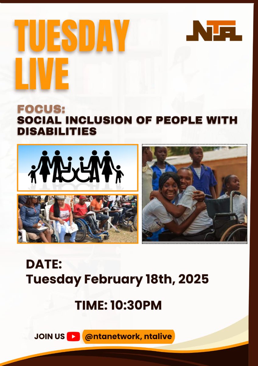NTANewsNow's tweet photo. Tuesday Live on the Network Service 
Focus: Inclusion of People with Disabilities 
Today at 10:30 pm.

JOIN US! https://t.co/EEvKOhcMh3