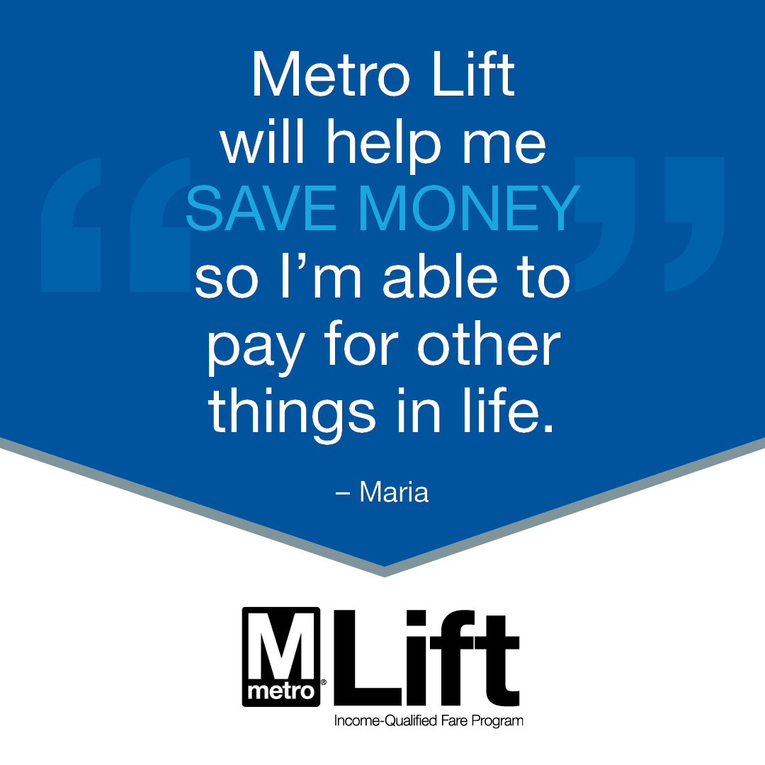 Metro Lift offers 50% off Metrobus and Metrorail trips for DC, Maryland, and Virginia customers enrolled in SNAP (Supplemental Nutrition Assistance Program).  
 
Find out more today: wmata.com/MetroLift  #wmata