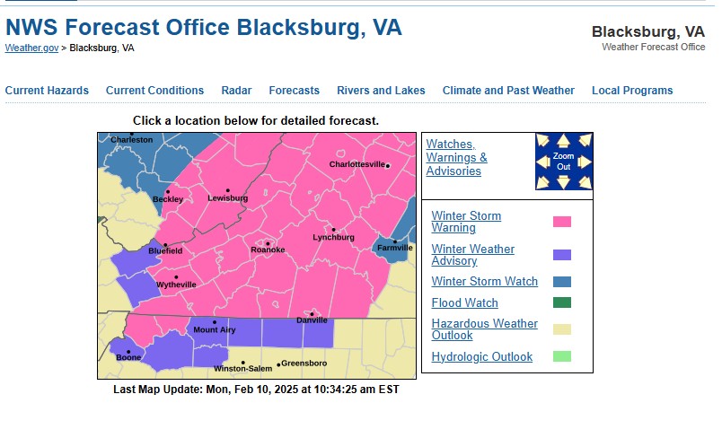 A WINTER WEATHER ADVISORY IS IN EFFECT FROM 6 AM WEDS, TO 1 PM EST THURS. FOR THE VINTON AREA. Snow expected with total accumulations bet. 2 to 4 inches. Hazardous road conditions could impact the Wednesday morning and evening commutes. Slow down and use caution while traveling.