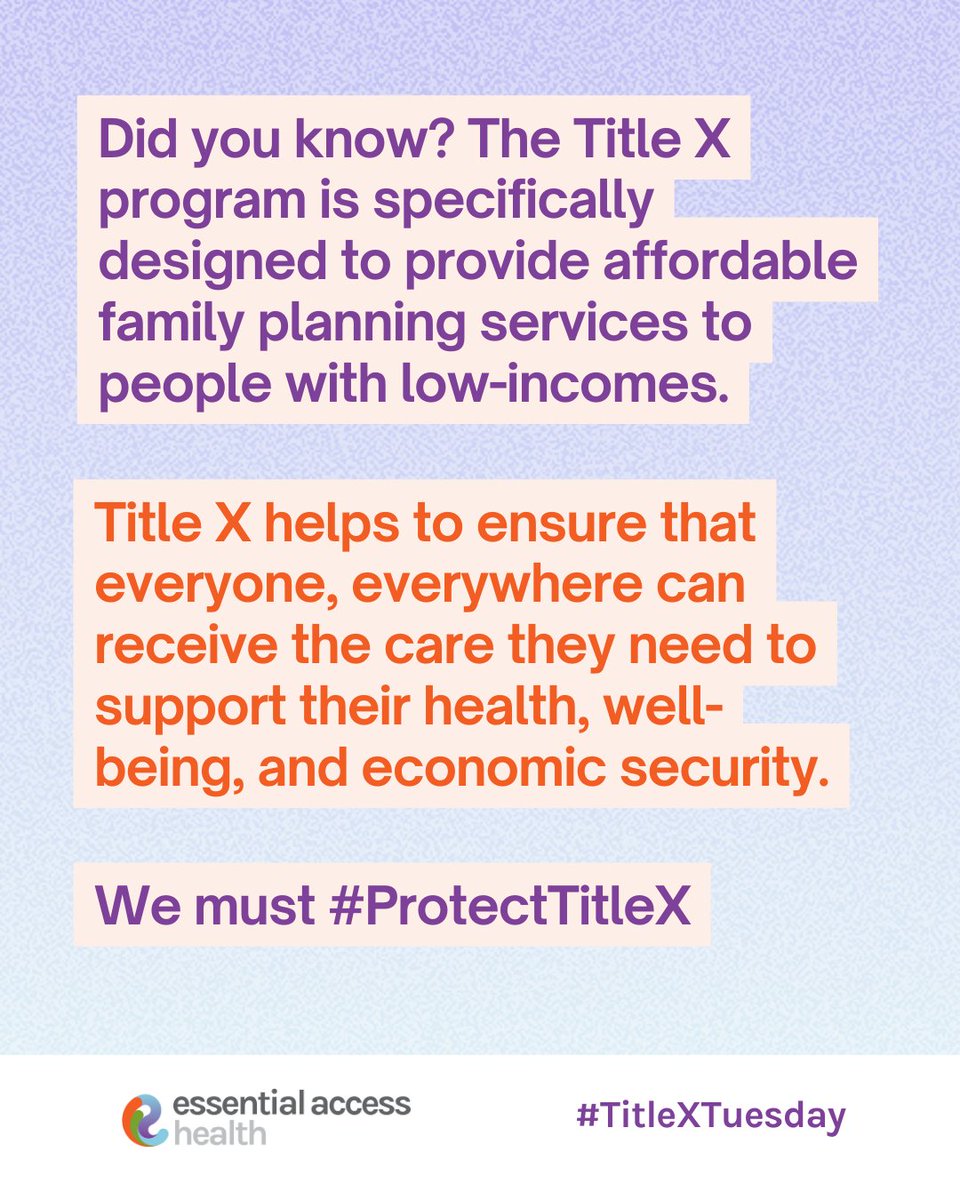 EssnAccessHlth's tweet image. Did you know? #TitleX is specifically designed to provide affordable family planning services to people with lower incomes.

Nearly 90% of Title X patients nationwide have incomes at or below 250% of the federal poverty level (FPL) and receive services at low or no cost.