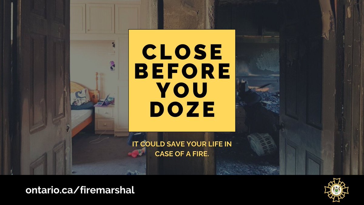 ONFireMarshal's tweet image. #DYK A closed door can significantly slow the spread of smoke, heat, and fire? Make closing the bedroom door part of your nightly routine before you sleep. Go further and have a working smoke alarm in all bedrooms to make a life-saving difference in your home. #CloseBeforeYouDoze