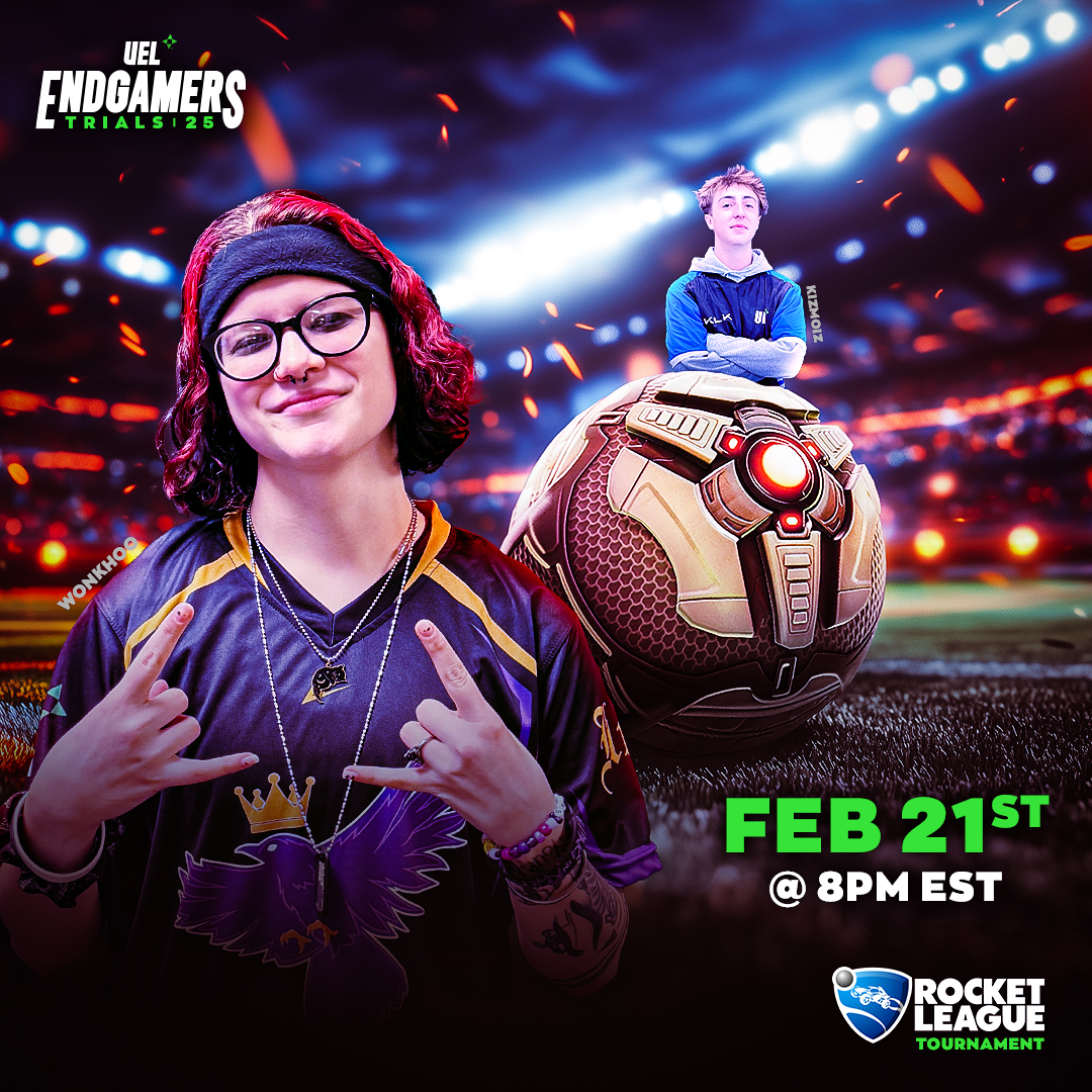 Rocket League takes the stage! 🏆

Feb 21, 8 PM | 3v3 | $5/person
Ready to dominate in the Endgamer Trials: Sports Edition? 

Sign up here for bigger prizes with more teams!
uelesports.com/endgamer-trial…

#RocketLeague