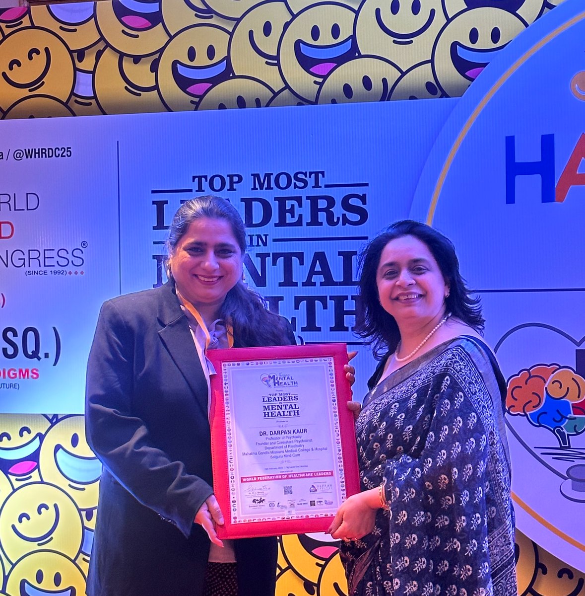 Today, I was conferred Top Most Leaders in Mental Health Award at 6th World Mental Health Congress &amp; Awards at Taj Lands End, Mumbai. I thank the Organising Secretariat of 6th World Mental Health Congress &amp; Awards for the honour.