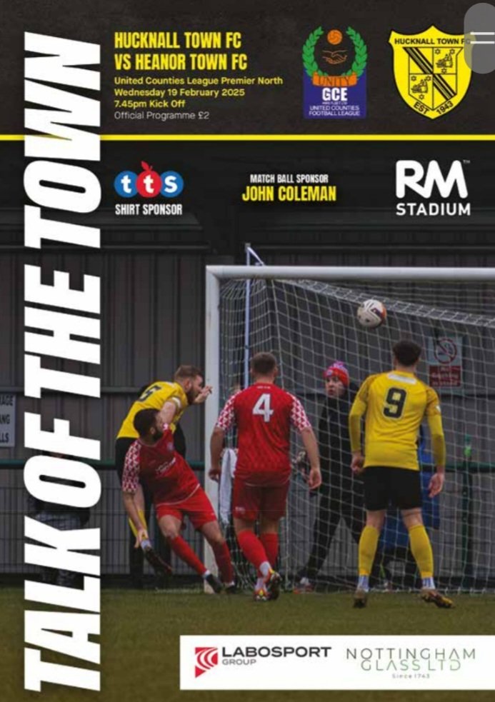 HucknallTownFc's tweet image. In tomorrow's @HucknallTownFc v @HeanorTownFC programme.

Cover photo features @reece_sugars scoring his first goal for the Yellows.

Plus @BLathall picks his Dream Team and the volunteer spotlight falls on Kev Randall.

There's quiztime with @andrewBEVO76 too!

All for just £2!
