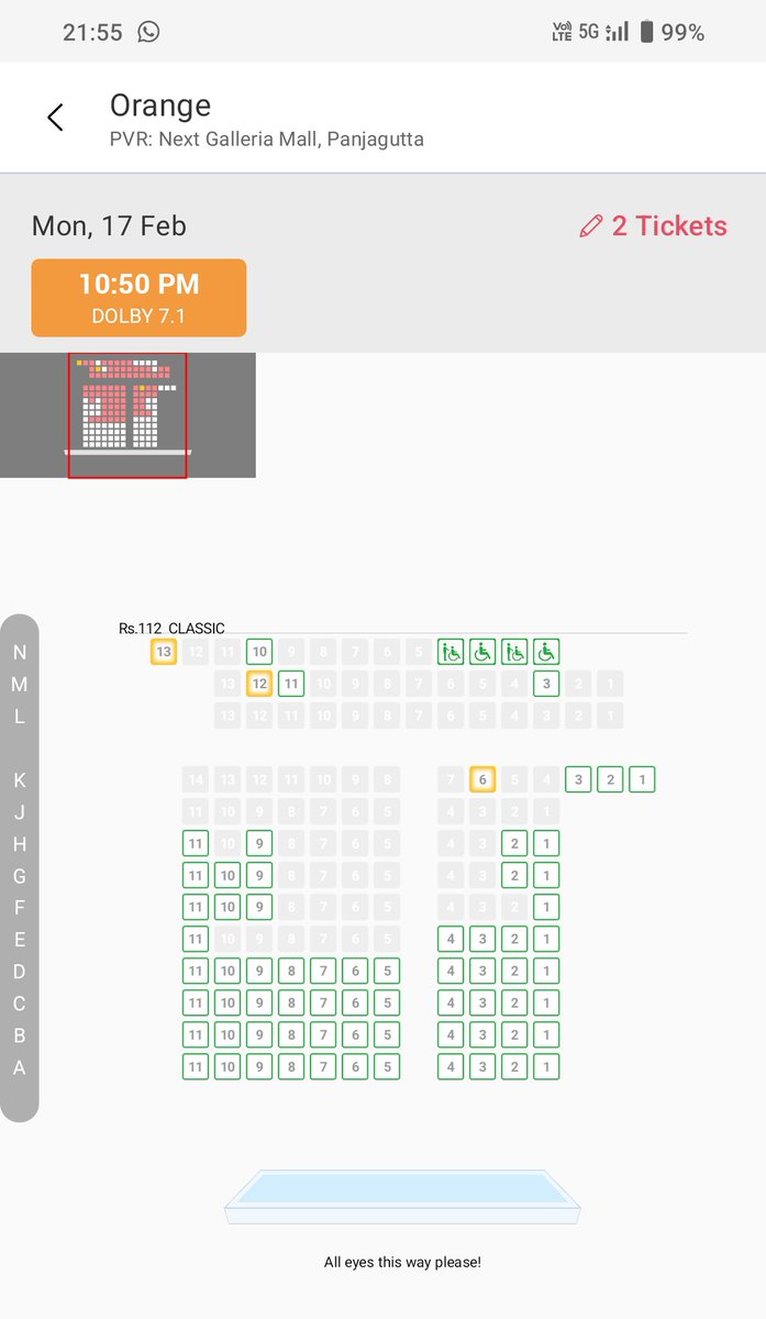 chintu002's tweet photo. @HumanTsunaME @VeeruSays @AlwaysRamCharan Ninna kooda 11 pm shows 1 hour mundhey filling fast lo undey... screenshots teesi vuncha.
#OrangeOnceMore #Orange4K #OrangeReRelease #RamCharan @AlwaysRamCharan https://t.co/vAHayuv1CY