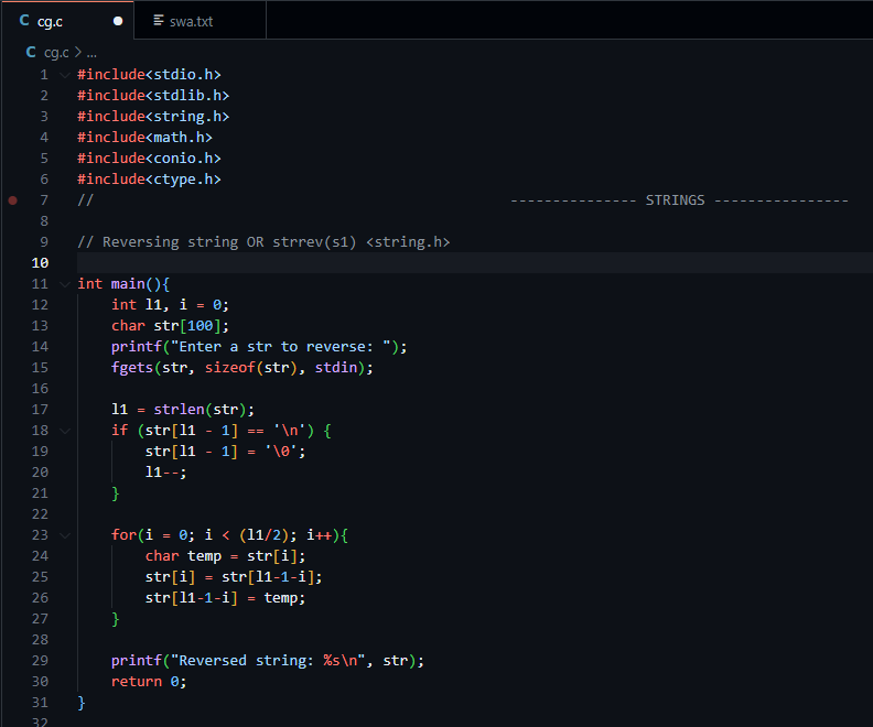 Swars_page's tweet image. ⚙️ String Reversal &amp;amp; Comparison - First Attempt Success! | DSA with C