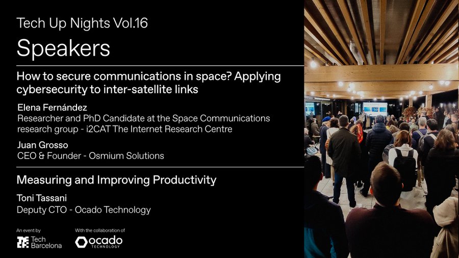 i2CAT's tweet image. 🌙 Demà a #TechNigths de @TechBarcelona, l&apos;Elena Fernández, reseacher de l&apos;equip d&apos;#SpaceComms, impartirà la xerrada &apos;How to secure communications in space? Applying cybersecurity to inter-satellite links&apos; amb Juan Grosso d&apos;#OsmiumSolutions

✏️go.i2cat.net/TechNights16

#i2CATalent