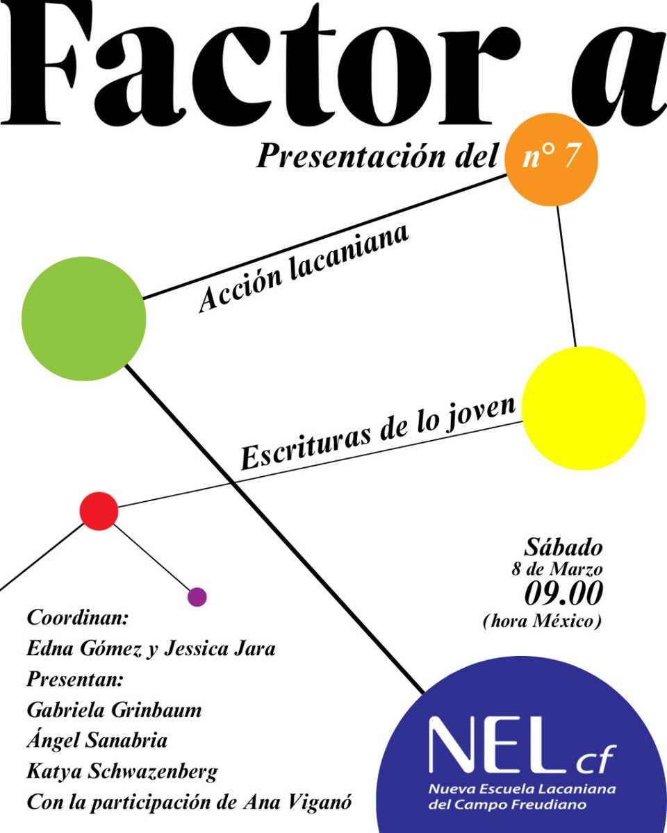 ¡Celebramos el lanzamiento del nuevo número de nuestra revista "Factor a"! 
📷Sábado 8 de marzo
📷 9:00 am (Hora México)
¡Nos anima a seguir leyendo las "Escrituras de lo joven" que están por venir!
Pronto será enviado el link de acceso a la actividad.
Stay tuned!