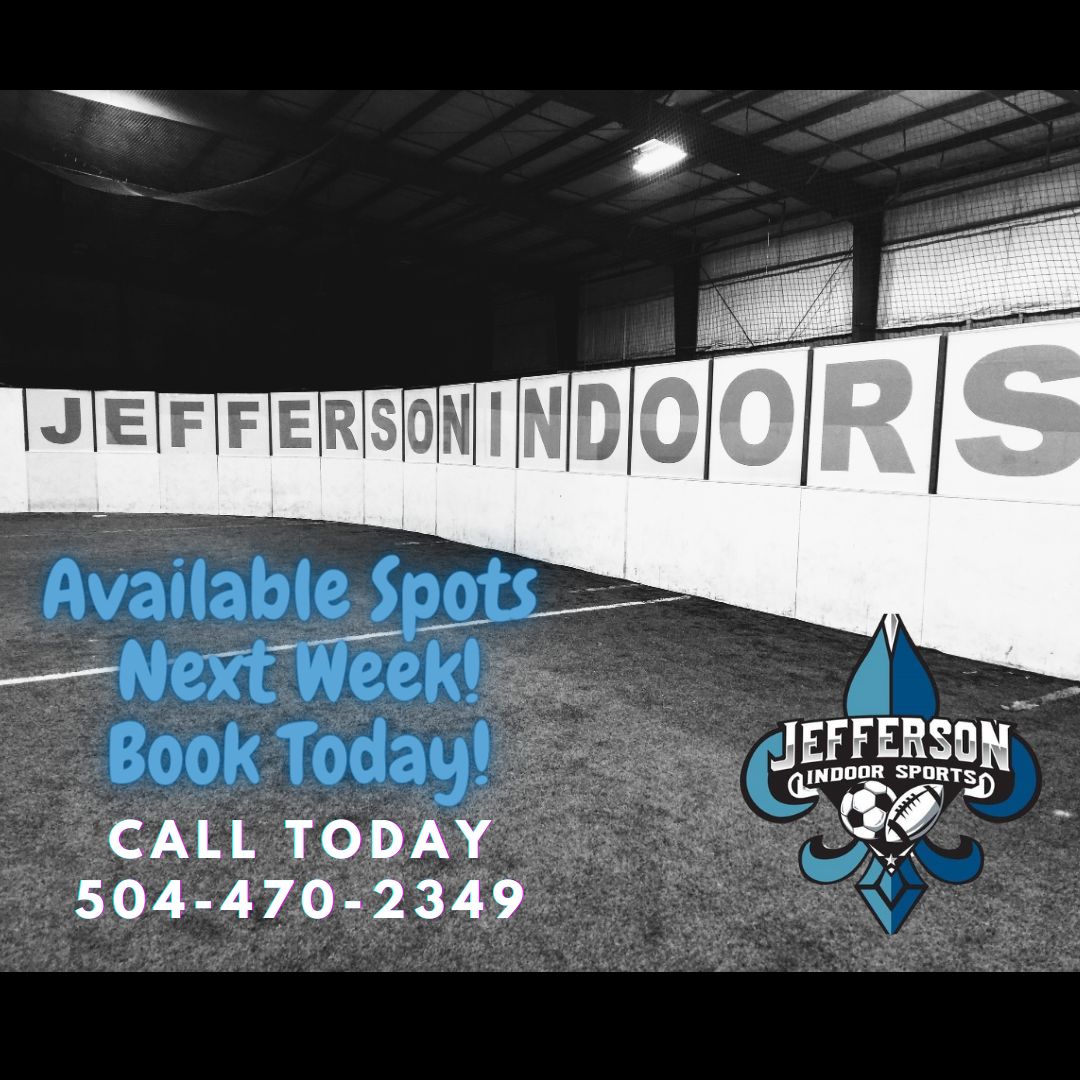 JIndoorSports's tweet image. Indoor soccer rental spaces are still available! ⚽🏆 Don't miss your chance to train, play, and compete—book your spot today at Jefferson Indoor Sports! #IndoorSoccer #TrainPlayWin #JeffersonIndoorSports