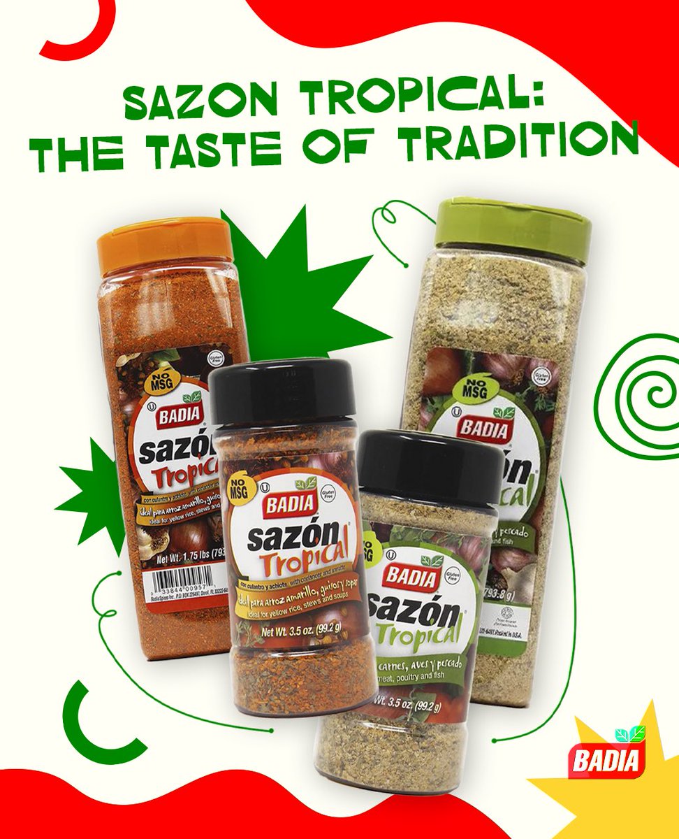 Transform every meal into a flavorful experience with Badia Sazón Tropical – the perfect blend of #spices to bring a taste of the tropics to your favorite dishes! 

🛒 Shop Badia Sazón Tropical: bodega.badiaspices.com/?s=Sazon+tropi…