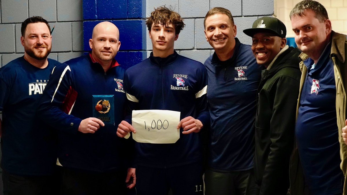 Revere 80 Northeast Voc. 53 Senior Tri-Captain Ethan Day 65 pts 10 reb 5 assists 2 steals and scores his 1,000 pt with the help of all his great teammates! Third boy in the history of the school! #PatriotPride #WE_not