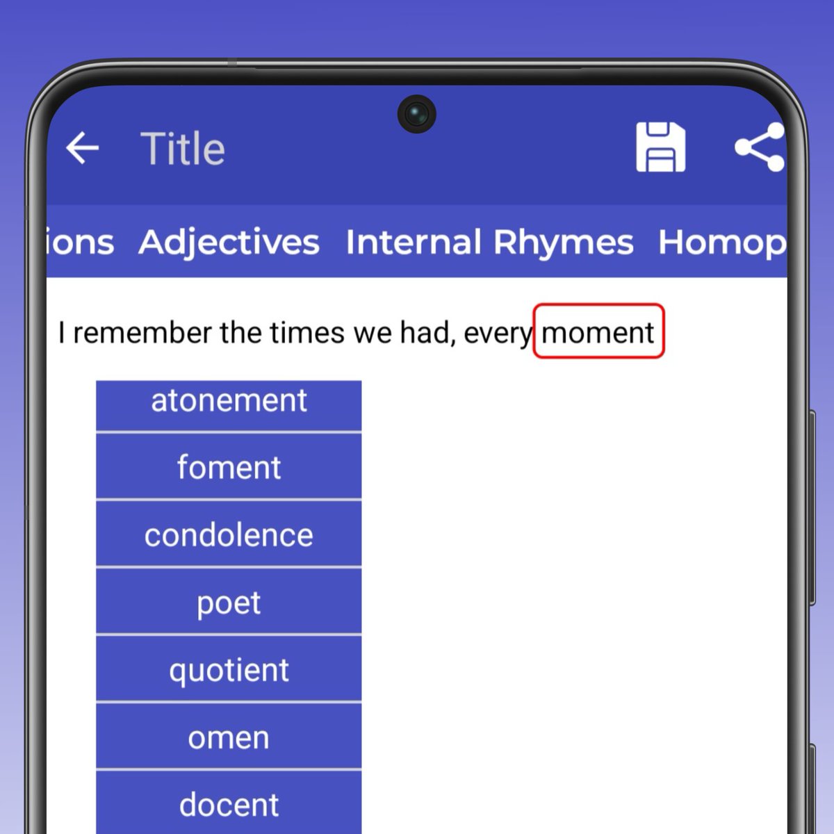LyricallyApp's tweet image. Songwriters, lyricists and poets - take your writing to the next level with Lyrically! Find rhymes, synonyms, antonyms and more in seconds! Download now - 
play.google.com/store/apps/det…

#Songwriting #Lyrics #WritingTools #WritingCommunity