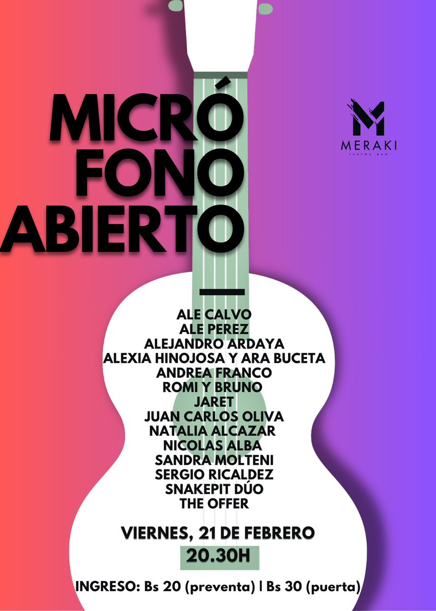 patopeters's tweet photo. Si estás con ganas de ver/conocer al nuevo talento de esta ciudad, este finde hay dos eventos de música en @MerakiTeatroBar. 

El viernes, más de una decena de músicos y cantantes participarán del micrófono abierto; y el sábado tres bandas locales presentarán temas propios. https://t.co/oEhGbrNPDF