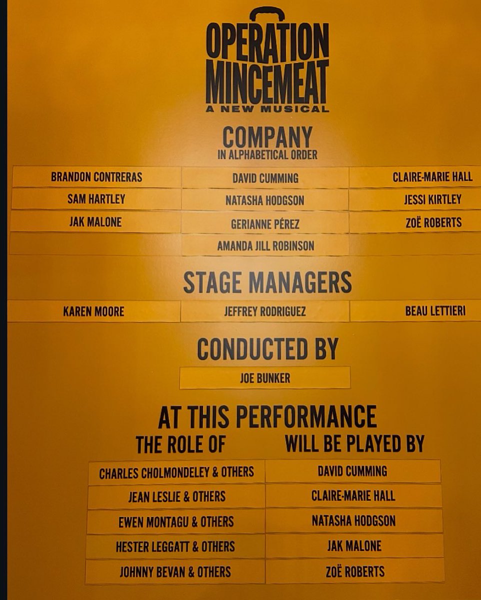 Show 5 (15 Feb) Operation Mincemeat…the purpose of the trip…first Broadway preview of <a href="/mincemeatbway/">Operation Mincemeat on Broadway</a>. Genuinely so proud and happy to have been here for this incredible evening in this show’s journey. Utterly joyous 💛 #DoonaDoesNY #TravelTales #Theatre #Theater #Broadway