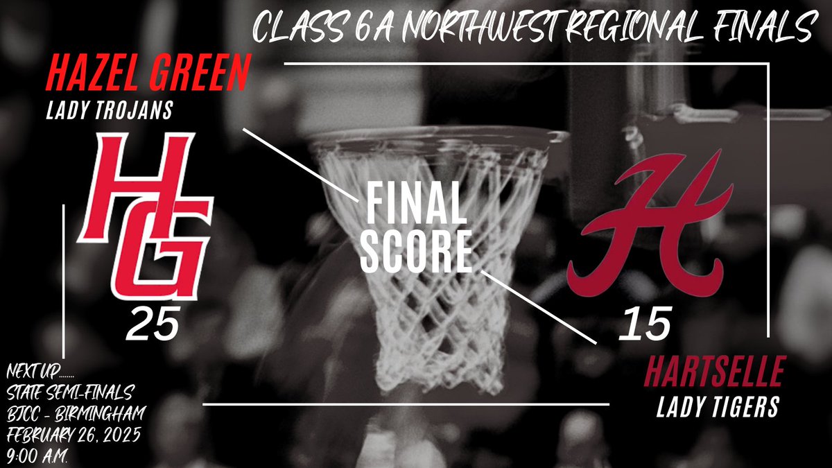 HGHSGirlsBBall's tweet image. The Lady Trojans punch their ticket to the Final Four after securing their 11th consecutive regional title (6A/7A)!!!

They will face the Park Crossing/McGill-Toolen winner next Wednesday (2/26) @BJCC @LegacyArena 

#8WouldBeGreat 
#RoadToState
#2Games