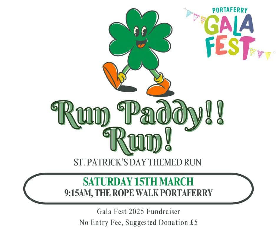 Run Paddy! Run!🏃‍♀️
Dress in your green and gold, and join us on Saturday 15th March for a St. Patrick’s Day themed 5km run☘️ 

⏰9:15am
📍The Ropewalk, Portaferry 

Bring your family &amp; friends for a bit of craic to help us raise funds for #Galafest2025! #PortaferryGala #Portaferry