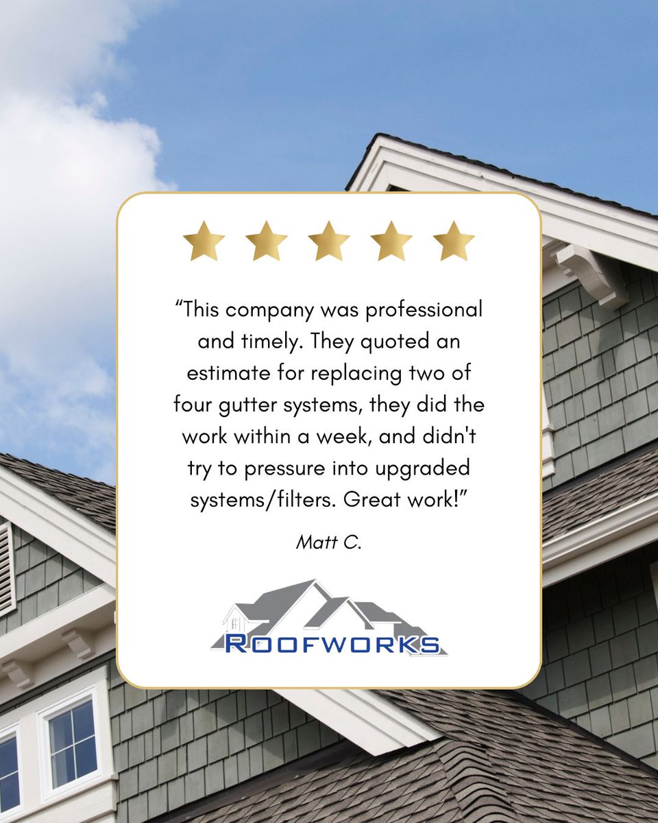 ROOFWORKS_'s tweet photo. 🌟 Thank you for the fantastic review! We're thrilled to hear that our team was able to provide you with professional and timely service. 💪 

https://t.co/UYbb2Bb2cT
301-352-7222
.
.
.
#Roofing #GutterCleaning #Homeowners https://t.co/y154uLgByt