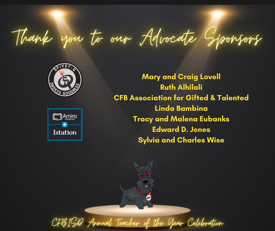 CFBEducationalFoundation (@cfbisdef) on Twitter photo A special thank you to our Advocate Sponsors for championing our CFBISD Teachers of the Year!  We appreciate your commitment to recognizing outstanding educators.  Explore sponsorship opportunities: cfbisd.edu/community/educ… #TeacherOfTheYear #SupportEducation #CFBISDEF A special thank you to our Advocate Sponsors for championing our CFBISD Teachers of the Year!  We appreciate your commitment to recognizing outstanding educators.  Explore sponsorship opportunities: cfbisd.edu/community/educ… #TeacherOfTheYear #SupportEducation #CFBISDEF