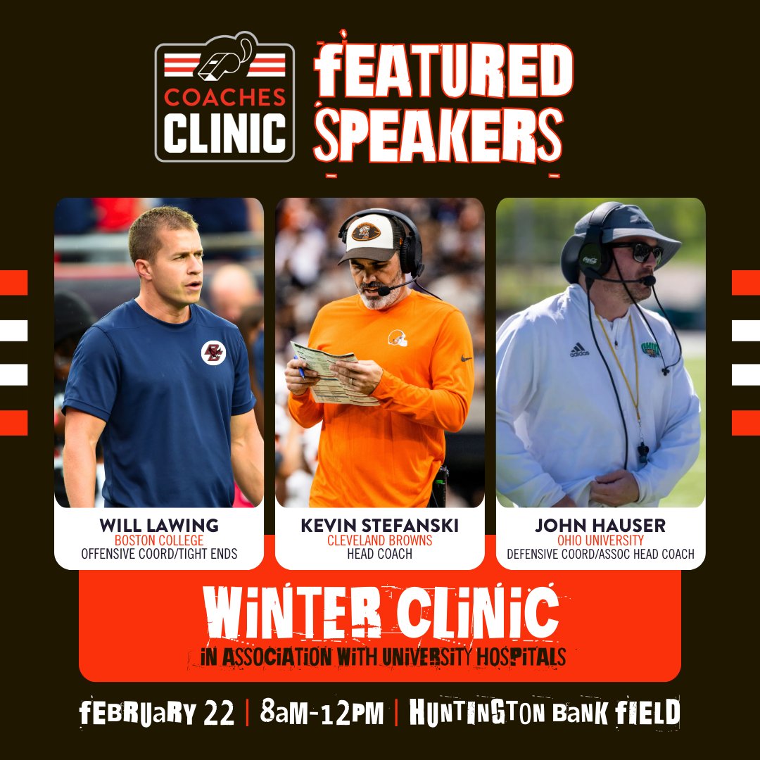 Cleveland Browns Youth Football (@brownsyouthfb) on Twitter photo Register for our Coaches Clinic🏈in partnership with the Greater Cleveland Football Coaches Association and in association with @uhhospitals_cle 
Learn from elite coaches, win football equipment, gain valuable health and safety insights, and take home some Browns items! 💪 Register for our Coaches Clinic🏈in partnership with the Greater Cleveland Football Coaches Association and in association with @uhhospitals_cle 
Learn from elite coaches, win football equipment, gain valuable health and safety insights, and take home some Browns items! 💪