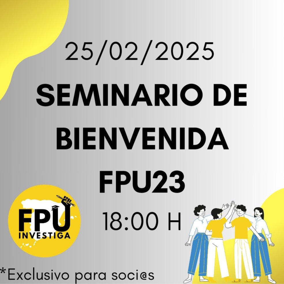 📣ATENCIÓN FPUs 23

🗓 El próximo martes 25/02 llevaremos a cabo un seminario de bienvenida.

🕜 Tendrá lugar a las 18.00h (horario peninsular).

💻 Seminario online.

➡️🤩 En él daremos información básica y contestaremos vuestras dudas sobre FPU.

👋¡Te esperamos!