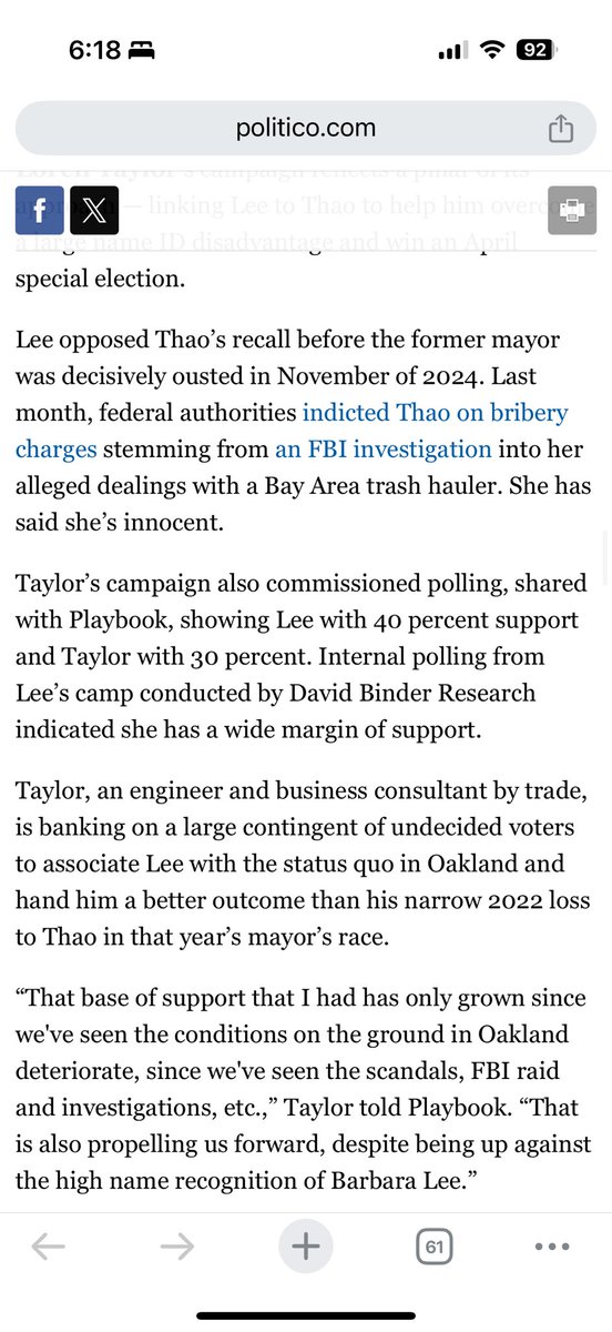 maddalonejoseph's tweet photo. On @lorenmtaylor ... “an engineer and business consultant by trade, is banking on a large contingent of undecided voters to associate Lee with the status quo in Oakland and hand him a better outcome than his narrow 2022 loss to Thao in that year’s mayor’s race.” https://t.co/cdTq7YZ2Hn