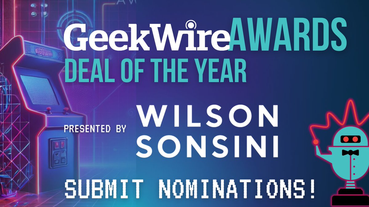 GeekWire (@geekwire) on Twitter photo Just 4 days left to submit nominations for the 2025 <a href="/GeekWire/">GeekWire</a> Awards! Know of a venture financing deal that supercharged an emerging #PacificNorthwest company? Submit your nomination for Deal of the Year, presented by <a href="/wilsonsonsini/">Wilson Sonsini</a> at geekwire.com/awards #GeekWireAwards Just 4 days left to submit nominations for the 2025 <a href="/GeekWire/">GeekWire</a> Awards! Know of a venture financing deal that supercharged an emerging #PacificNorthwest company? Submit your nomination for Deal of the Year, presented by <a href="/wilsonsonsini/">Wilson Sonsini</a> at geekwire.com/awards #GeekWireAwards