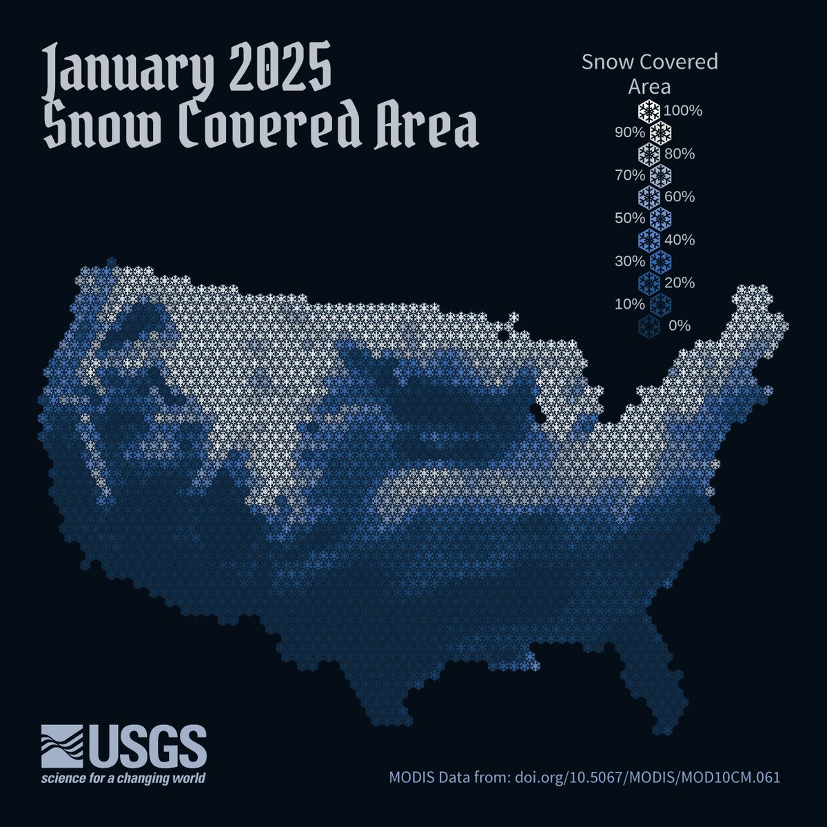 USGS_Water's tweet photo. January brought rare snow levels to the Southeast and lower Midwest, yet the Upper Midwest and much of the West continue with a lack of their usual snow.
#SnowyScience #Data https://t.co/Y2NSlvC4VK