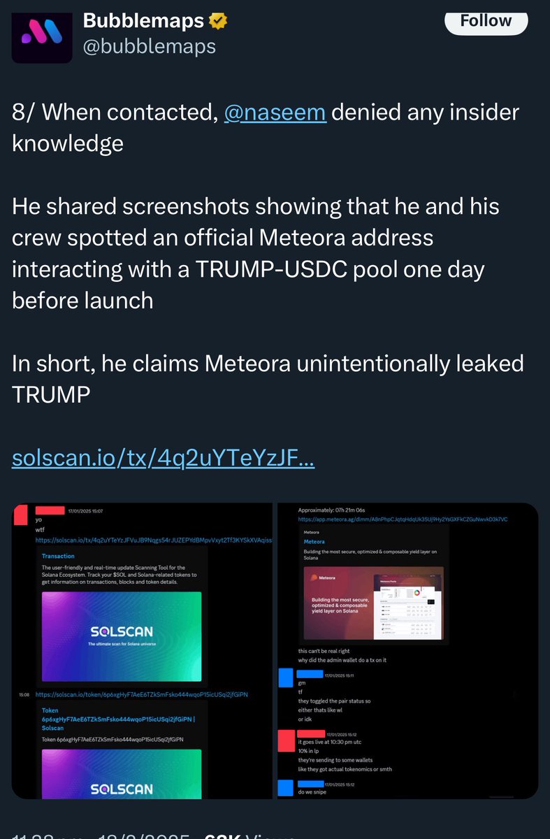 yourfriendSOMMI's tweet photo. ❤️💛💚💙

🚨 EXPOSED: BubbleMaps have discovered deep insider trading scum on Soylana.

One Sniper guy, Naseem, bribed Soylana $84K, to buy $1M of $TRUMP on launch.

Naseem bought $1M of TRUMP in the first 1 second of launch.

Naseem bundle pocketed $109 MILLION and split the money in many addresses.

🥸 When asked about it, he said he wasn’t insider trading.

🚩 He said that he saw the METEORA EXCHANGE testing the TRUMP-USDC pool.

Either way, they’re all filthy insiders in the eyes of the public now that the truth is here.

🎰 Soylana is a Rigged Casino, since the Exchanges are in on it, and retailer jeeters have lost far too much money on it now.