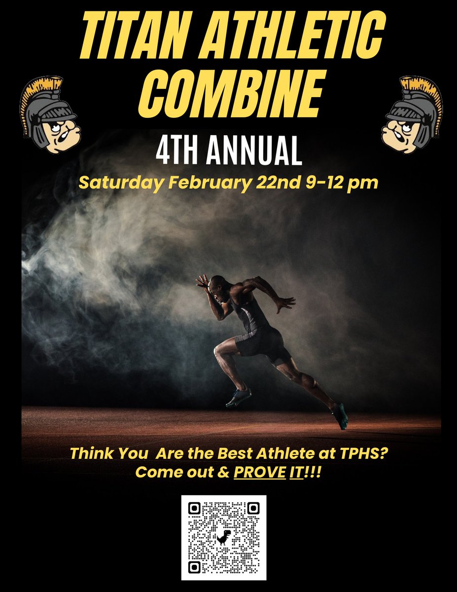 Tinley_Football (@tinley_football) on Twitter photo 4th Annual Titan Athletic Combine
✅Bench Press
✅40 Yard Dash (Laser Timed)
✅Vertical & Broad Jumps
✅Pro - Agility
✅L - Drill
Come out and PROVE that you are the best athlete <a href="/TinleyParkHigh/">Tinley Park High School</a>
Saturday (2/22) from 9-12 pm 4th Annual Titan Athletic Combine
✅Bench Press
✅40 Yard Dash (Laser Timed)
✅Vertical & Broad Jumps
✅Pro - Agility
✅L - Drill
Come out and PROVE that you are the best athlete <a href="/TinleyParkHigh/">Tinley Park High School</a>
Saturday (2/22) from 9-12 pm