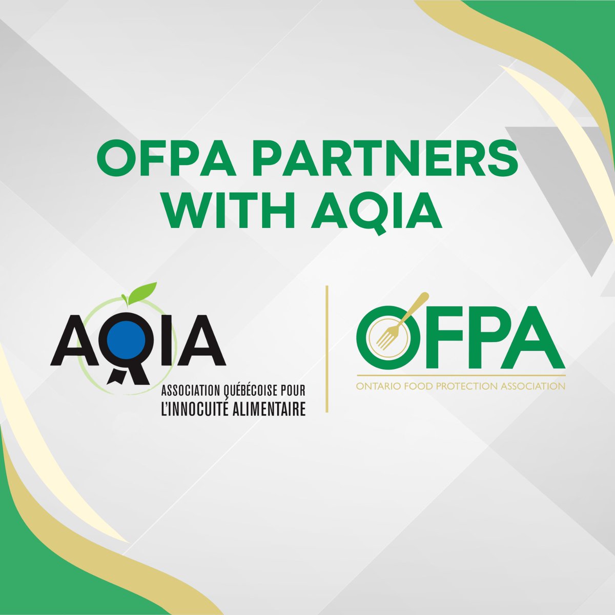 ofpamedia's tweet photo. We are excited to announce a strategic partnership with AQIA and the Ontario Food Protection Association! We are committed to providing our members with the latest food safety news and events. https://t.co/7J7cX7SJUO