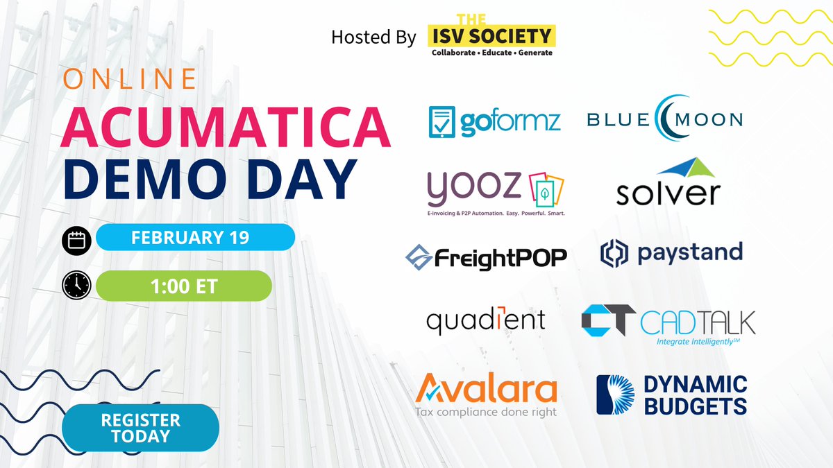 ⏳ Busy schedule? No problem.

At Acumatica Demo Day, explore 10 game-changing ISV solutions—each in just 15-minute demos.

💡 One session. Maximum value.
📅 Feb. 19 | 1:00 PM ET

👉 Save your seat now! events.zoom.us/ev/Ag3LIQszM2C…