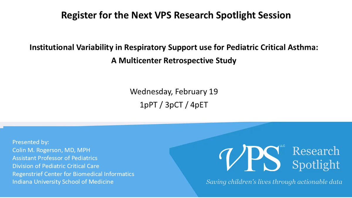 Tomorrow!  Dr. Rogerson presents his research at the VPS Research Spotlight. This 30-minute presentation includes live Q&amp;A and is open to non-members. Feb 19 at 1pmPT/4pmET. Register today for free: myvps.org/research-spotl… <a href="/ColinRogerson5/">Colin Rogerson</a>
#PedsICU