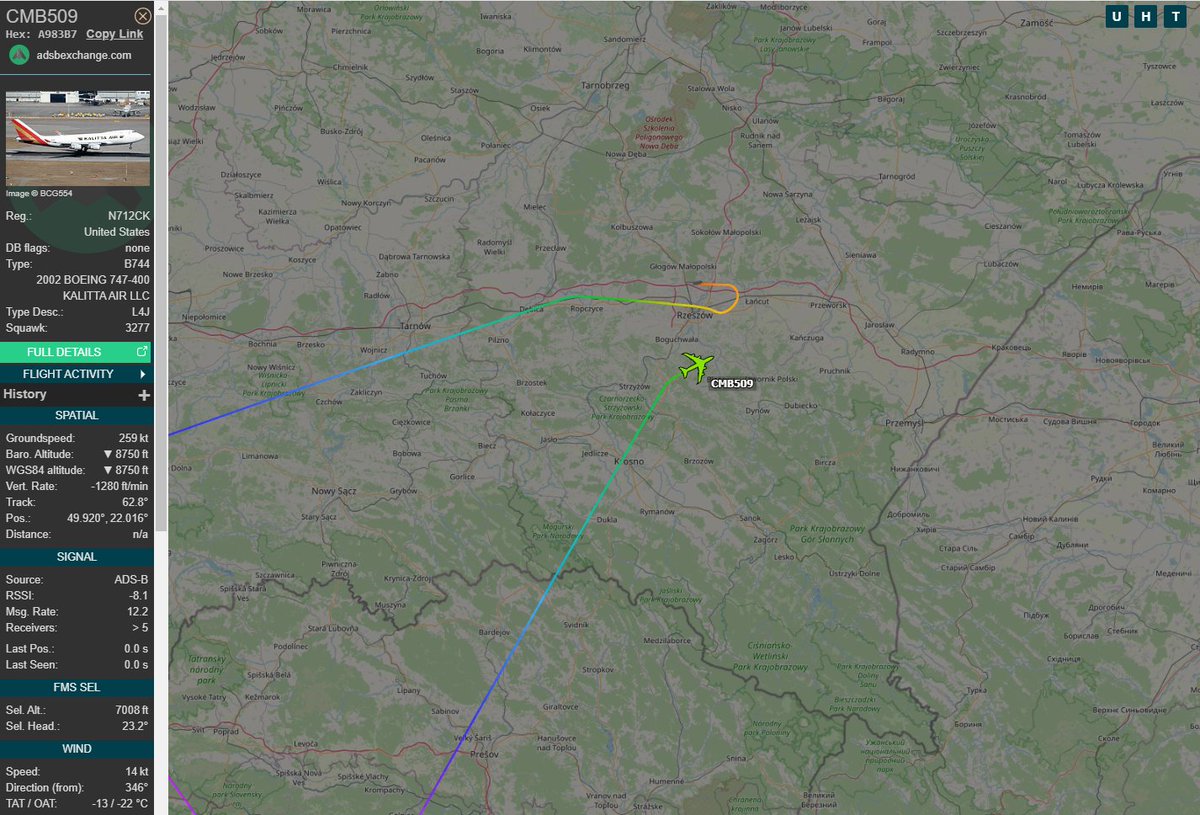 PolishMilRadar's tweet photo. ⌚️ 18.02 20:53LT
🇺🇸 Kalitta Air
✈️ Boeing 747-4B5F "N712CK"
#CMB509 zniża ⬇️
🛫 Baza Lotnicza Al Udeid #OTBH
🛬 Rzeszów Jasionka #EPRZ
🔗https://t.co/VdHy62I263
#POLMILRADAR https://t.co/IYYTpmSU0u