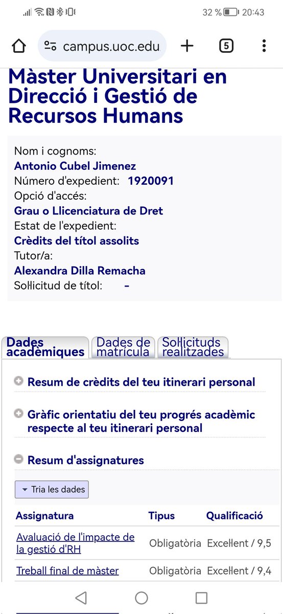 ACubelJimenez's tweet photo. Després de dos anys molt exigents he acabat amb èxit una travessia acadèmica enriquidora. Obtenir un excel·lent al Treball Final és el premi a l'esforç,la constància i el sacrifici empleats en el Máster Universitari en Direcció de Recursos Humans, que mereix la pena compartir https://t.co/qVjqKz9BEe