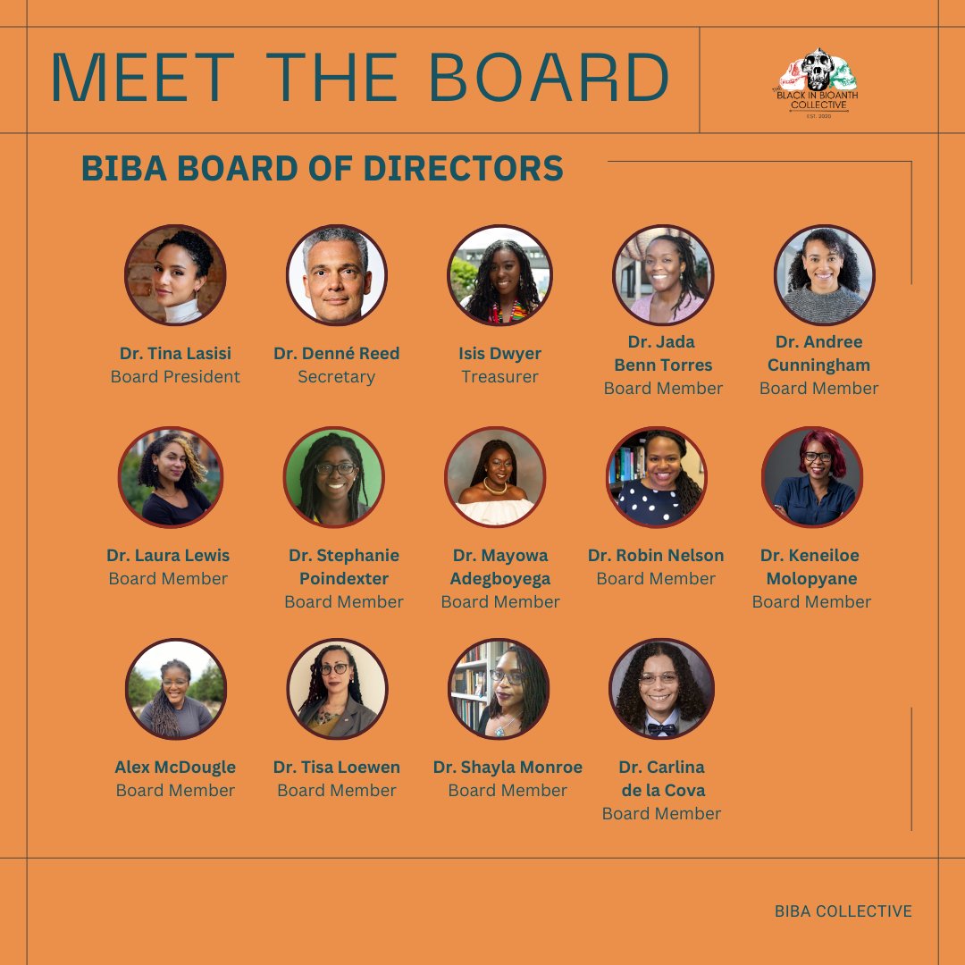 BlackinBioAnth's tweet photo. Introducing the brilliant minds guiding our mission in  biological anthropology! 🧬 Our Board of Directors is made up of  visionary leaders, researchers, and advocates committed to advancing  diversity, equity, and inclusion in the field. 🌍  #BIBAWEEK25 #DiversityInSTEM https://t.co/F4Fa1TQVMD