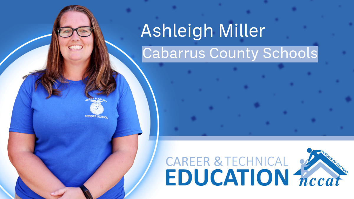 Congratulations to Ashleigh Miller of <a href="/CabCoSchools/">Cabarrus Co. Schools</a>, for being named a finalist for the #NCCAT 2025 Burroughs Wellcome Fund NC Career and Technical Education (CTE) Teacher of the Year Award! 
For more, visit nccat.org/node/3495