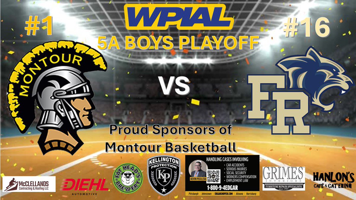 🚨GAME DAY🚨

🏀5A WPIAL Playoffs 

🆚 Franklin Regional 
⌚️ 7:00 PM 
📍Montour Athletic Center 
🎟️: gofan.co/WPIAL?activity…
