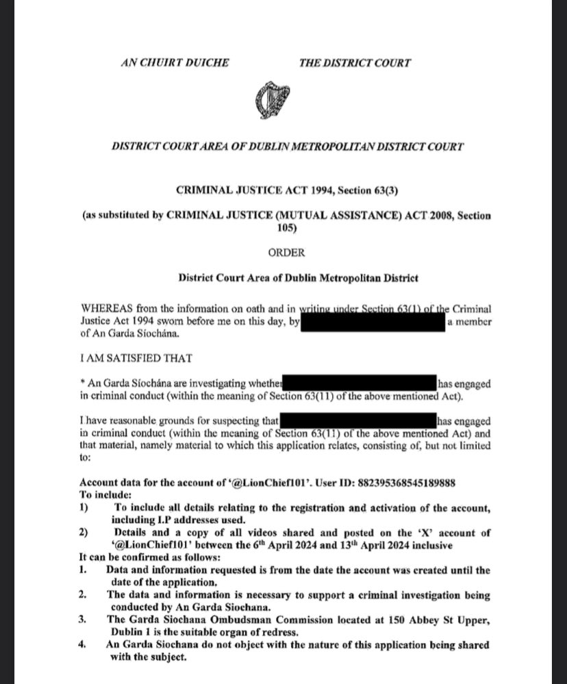 The Irish government demanded access to my old account. 
My posts, my IP address, everything. 

I received this letter months ago, and I’m not alone. Others have come forward with the same. This is totalitarian overreach, plain and simple. Free speech in Ireland is under attack.
