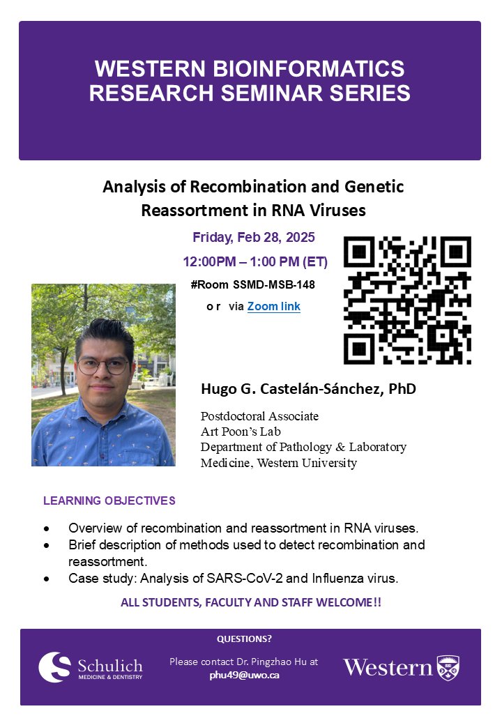 Western Bioinformatics Seminar 12:00-1:00pm ET on Friday/February 28, 2025 at: westernuniversity.zoom.us/j/91947534468 
, @VPRWesternU, <a href="/WesternU/">Western University</a>, <a href="/SchulichMedDent/">Schulich WesternU</a>, <a href="/westernuBiochem/">Biochemistry</a>, <a href="/westernuMNI/">Microbiology & Immunology</a>, <a href="/westernuACB/">westernuACB</a>, <a href="/westernuPaLM/">PathologyLabMedicine</a>, <a href="/westernuPandP/">Phys Pharm</a>, 
<a href="/westernuepibio/">Western Epi&Biostats</a>, <a href="/WesternU_CTCR/">CTCR</a>, <a href="/westernuScience/">Western Science</a>