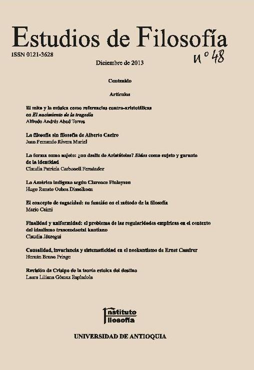 Hoy recomendamos:

- Abad T., A. (2013). El mito y la música como referencias contra-aristotélicas en El nacimiento de la tragedia. Estudios De Filosofía, (48), 9–22. doi.org/10.17533/udea.…