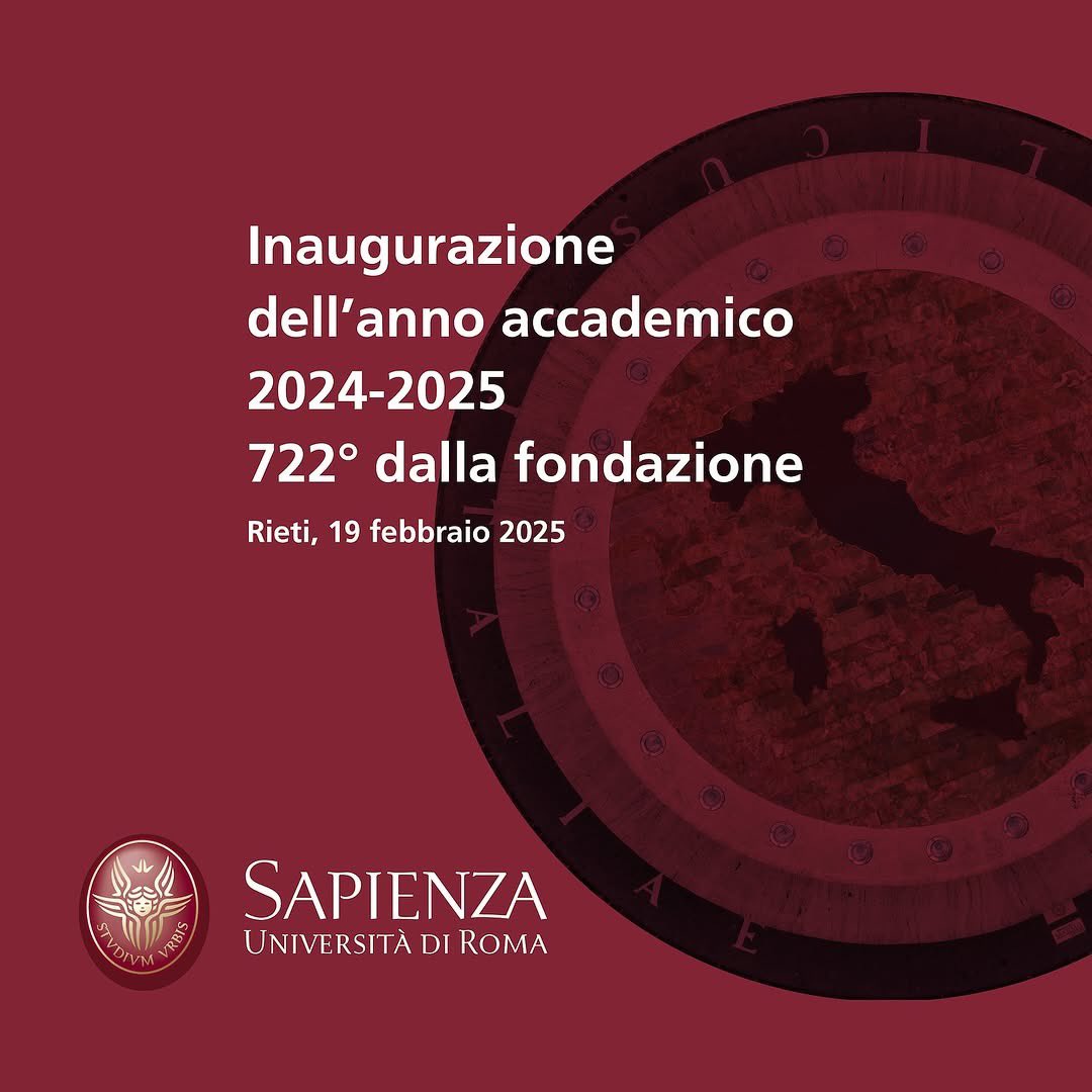 📌🎓 Mercoledì 19 febbraio alle 11.30, si terrà la cerimonia di inaugurazione dell’anno accademico 2024-2025, 722° dalla fondazione dello Studium Urbis, nel Teatro Flavio Vespasiano di Rieti

[segui la diretta su ➡️ uniroma1.it]

#InaugurazioneSapienza