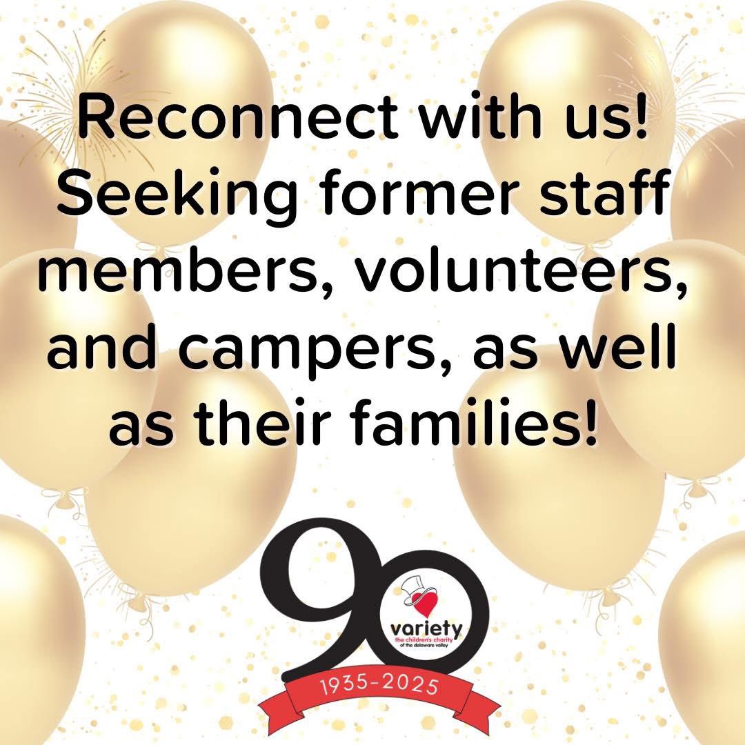 Variety Philadelphia (@varietyphila) on Twitter photo Variety is seeking former staff members, volunteers, and campers, as well as their families! As we celebrate our 90th Birthday this year, we have some exciting ideas in the works. Please reach out to homecoming@varietyphila.org. Variety is seeking former staff members, volunteers, and campers, as well as their families! As we celebrate our 90th Birthday this year, we have some exciting ideas in the works. Please reach out to homecoming@varietyphila.org.