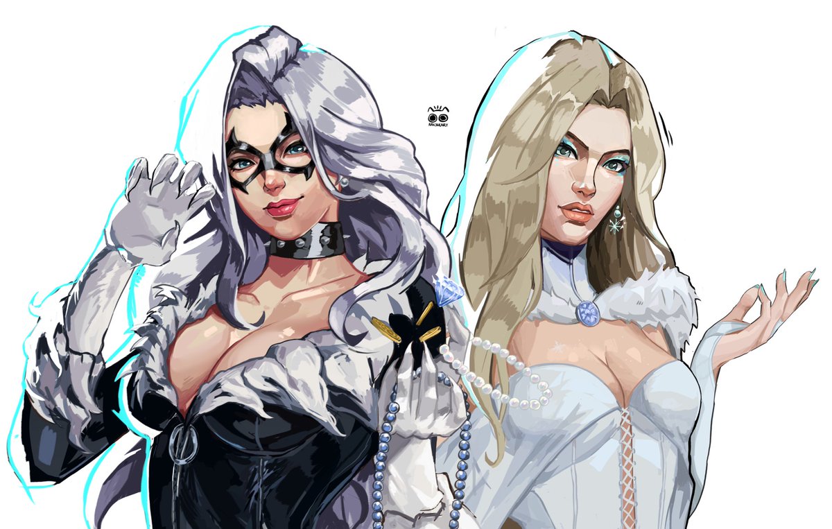 nakoneart's tweet image. Black Cat and Emma Frost