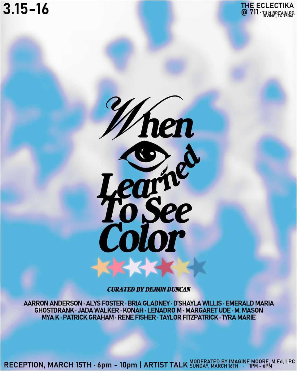 I have the honor of stepping into the role of curator for just the second time in my art career.

When I Learned to See Color debuts at The Eclectika Gallery March 15th-16th
Opening reception 6pm-10pm Saturday, March 15th