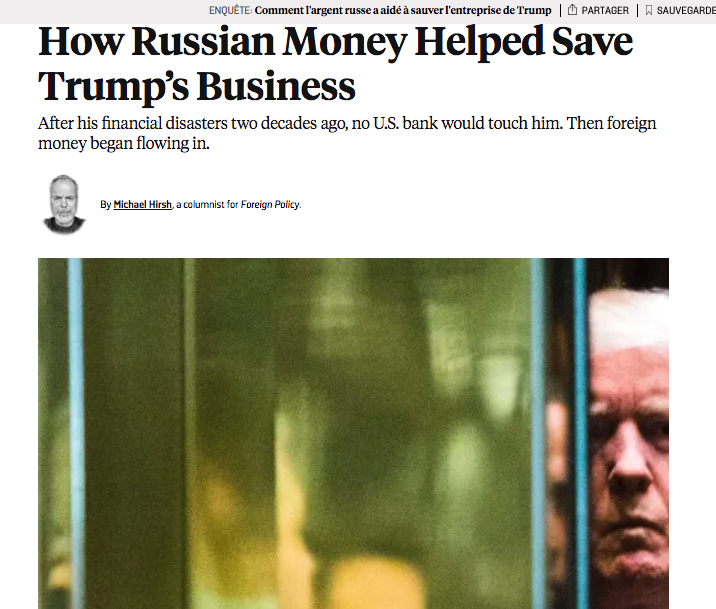 PascalJouary's tweet image. Moi, quand je vois ce qu'il se passe, j'ai envie de relire ça :

Comment l'argent russe a aidé à sauver l'entreprise de Trump

Après ses désastres financiers d'il y a vingt ans, aucune banque américaine ne voulait plus lui faire confiance. Puis, l'argent étranger a commencé à…