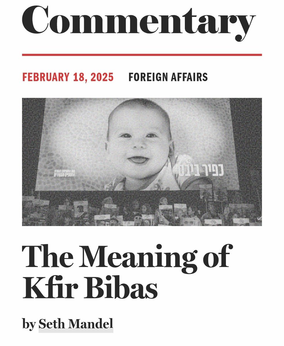 A truly devastating, gut-wrenching piece by <a href="/SethAMandel/">Seth Mandel</a>. How painful it must have been to write these words:

"The crimes against the Bibas family are indeed the symbol of the anti-civilizational menace that is Hamas—but also of the cowardice of the political and cultural