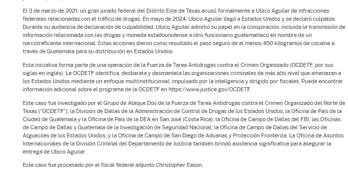 Factor4_GT's tweet photo. #URGENTE | Exdiputado José Armando #Ubico declarado culpable por conspiración de tráfico de Drogas en #EEUU. purgará 18 años de prisión.
"Ubico Aguilar admitió su papel en la conspiración, incluida la #transmisión de información relacionada con las drogas y moneda estadounidense a #otro funcionario guatemalteco en nombre de un #narcotraficante internacional".
La sentencia fue emitida por el Distrito Este de #Texas
La sentencia fue anunciada por el Departamento de Justicia de #EEUU, @JusticeDept_RP.