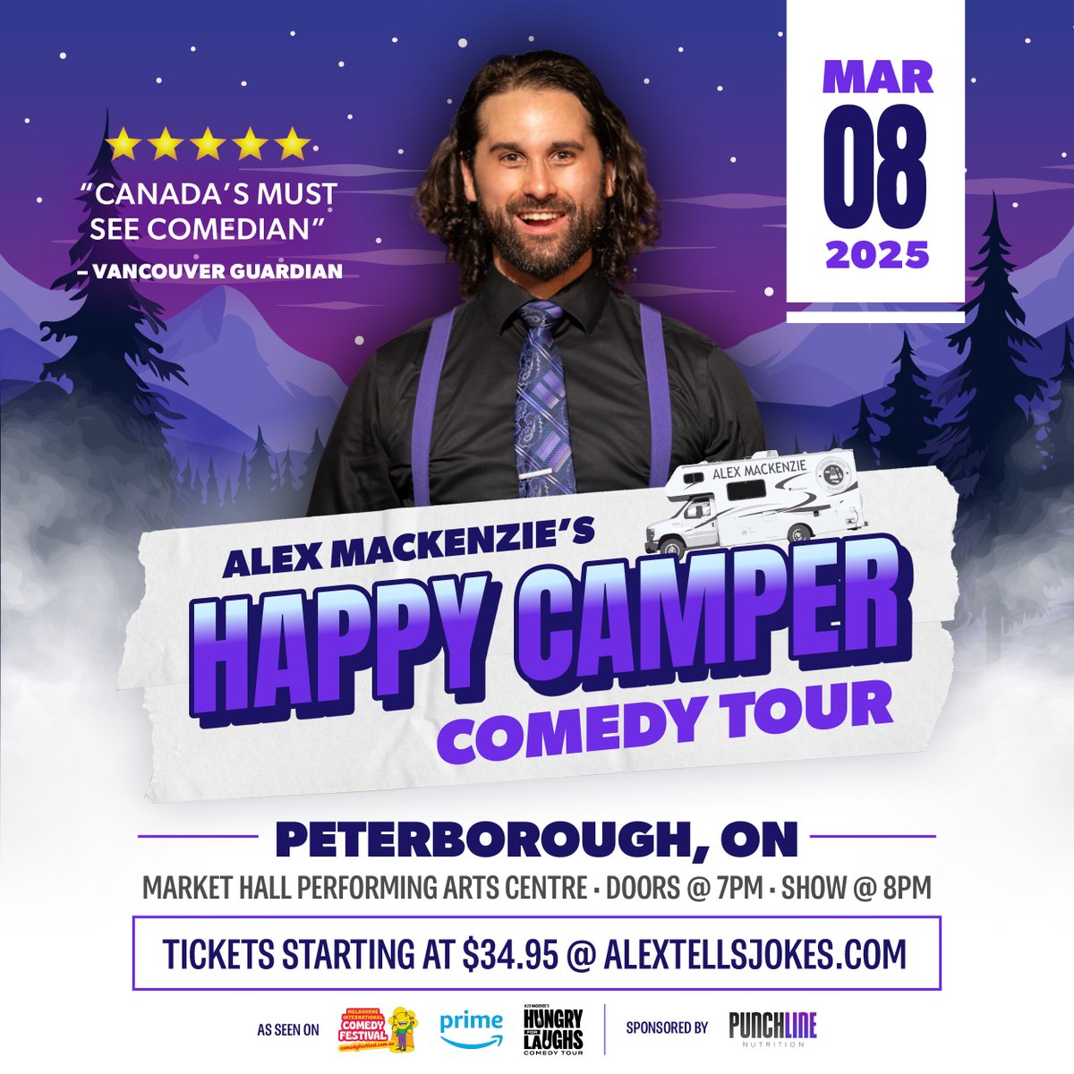 Laughs and good times await as Alex Mackenzie comes to Market Hall with The Happy Camper Tour on Saturday, March 8 at 8 pm. Alex will remind you that laughter truly is the best medicine and happiness can be found in the simplest of moments.

tickets.markethall.org/alex25